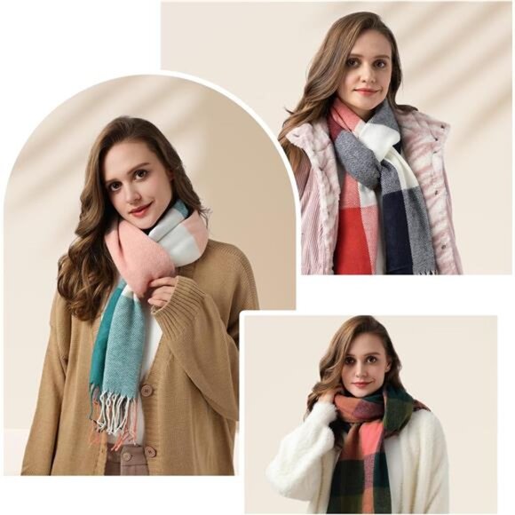 Womens Plaid Scarf Scottish Tartan Long Shawl Wrap Soft Warm Winter Fall Gift - Picture 7 of 8